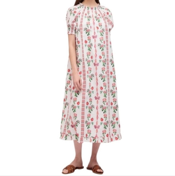 Hill House The Caroline Nap Dress Red Shell Vine Cotton  Size X- Small - Picture 1 of 11